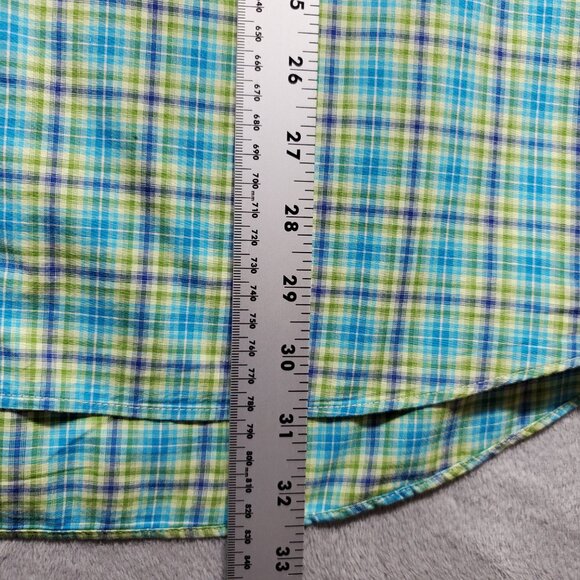 Alan Flusser Button Down Long Sleeve Plaid Shirt Green Blue Purple Mn Sz L - Picture 10 of 10